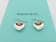 TIFFANY & CO 925 Sterling Silver Carved Heart Dangle Earrings with Box