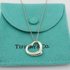 TIFFANY & CO 925 Sterling Silver Small Open Heart Pendant Necklace with Pouch