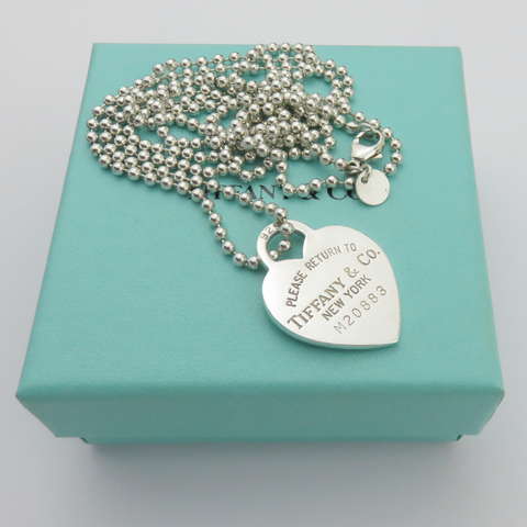 TIFFANY & CO 925 Silver Return to Tiffany Heart Tag Long Beaded Chain Necklace