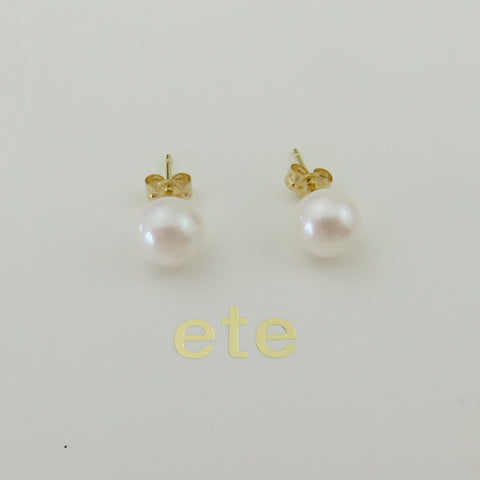 ete K18 Yellow Gold 7.2 mm Japanese Akoya Pearl Stud Earrings with Box