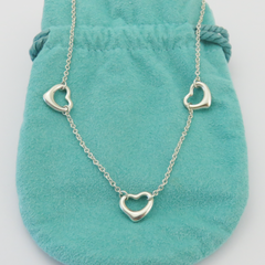 TIFFANY & CO 925 Sterling Silver Three 3 Open Heart Pendant Necklace