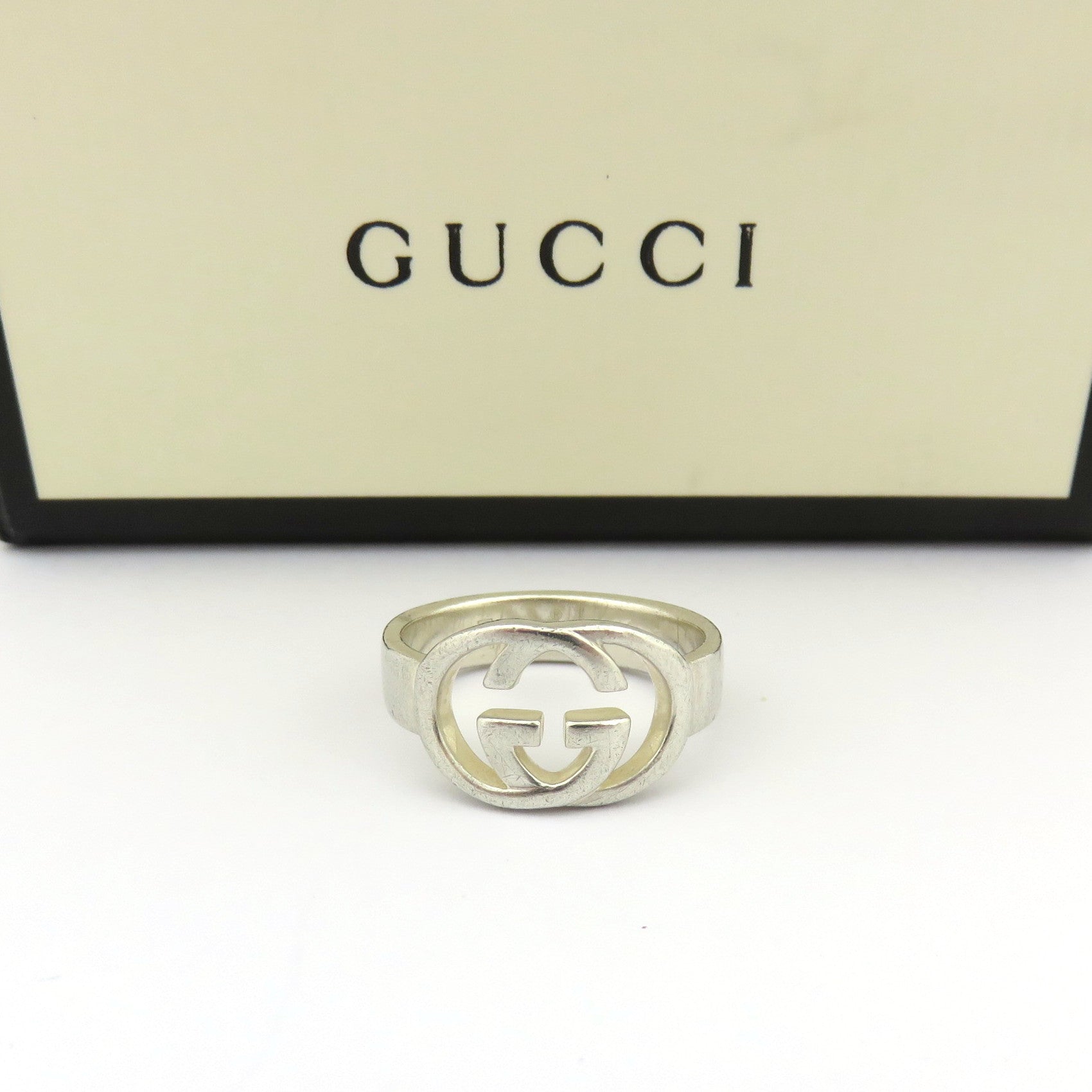 GUCCI 925 Sterling Silver Interlocking G Ring Size 6 Made in Italy with Box