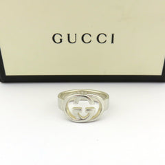 GUCCI 925 Sterling Silver Interlocking G Ring Size 6 Made in Italy with Box