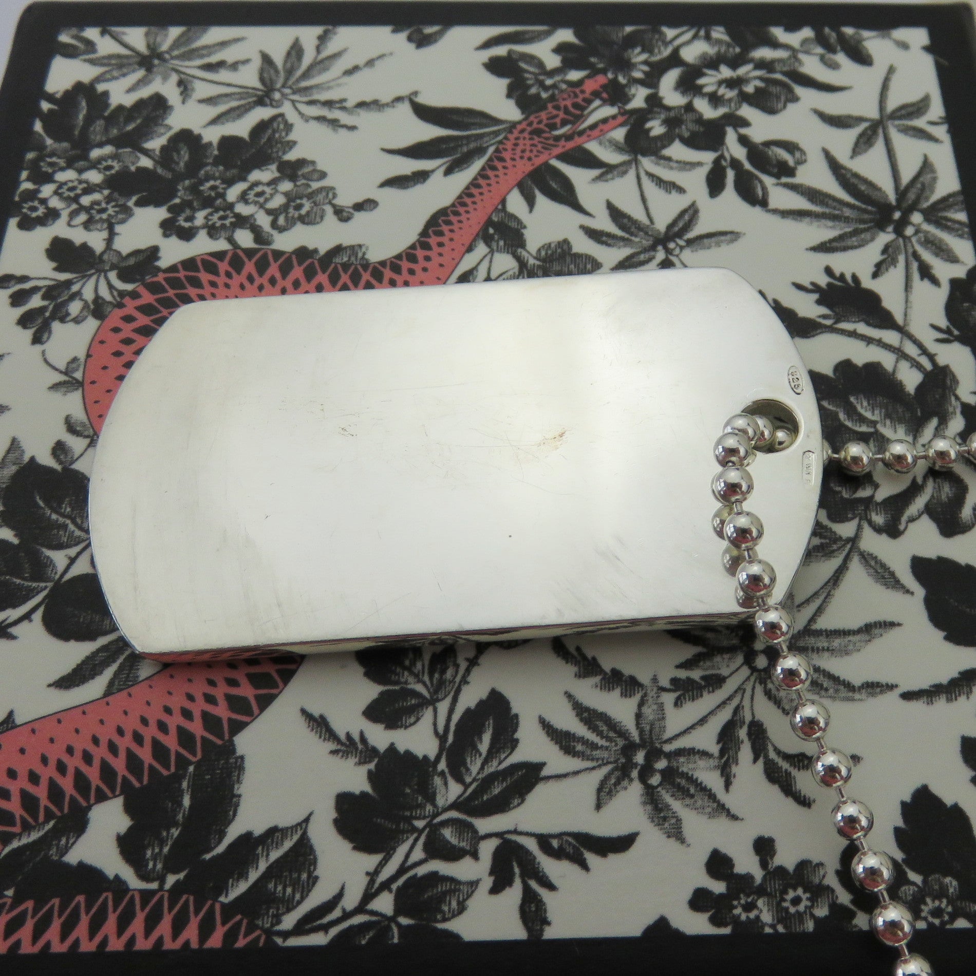 Gucci 925 Sterling Silver Dog Tag Unisex Pendant Necklace with Box Made in Italy