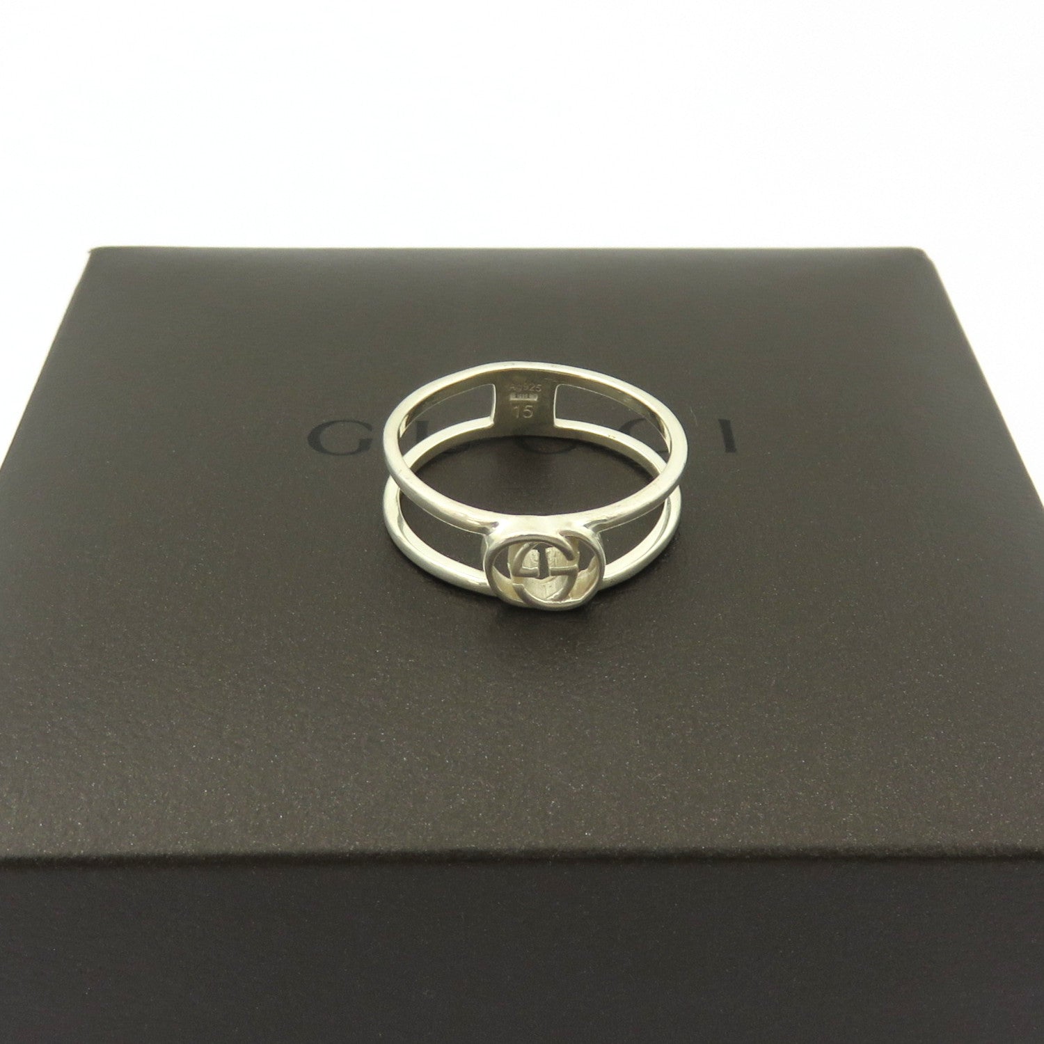 GUCCI 925 Sterling Silver Interlocking G Ring Size 7 Made in Italy with Box