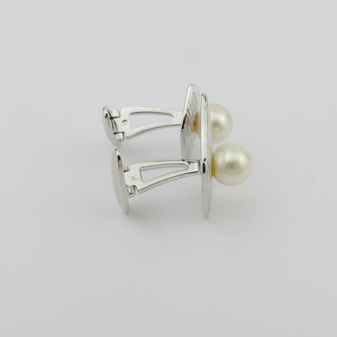 MIKIMOTO 925 Sterling Silver 7.3mm Akoya Pearl Geometric Cufflinks Japan w/ Box