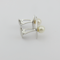 MIKIMOTO 925 Sterling Silver 7.3mm Akoya Pearl Geometric Cufflinks Japan w/ Box