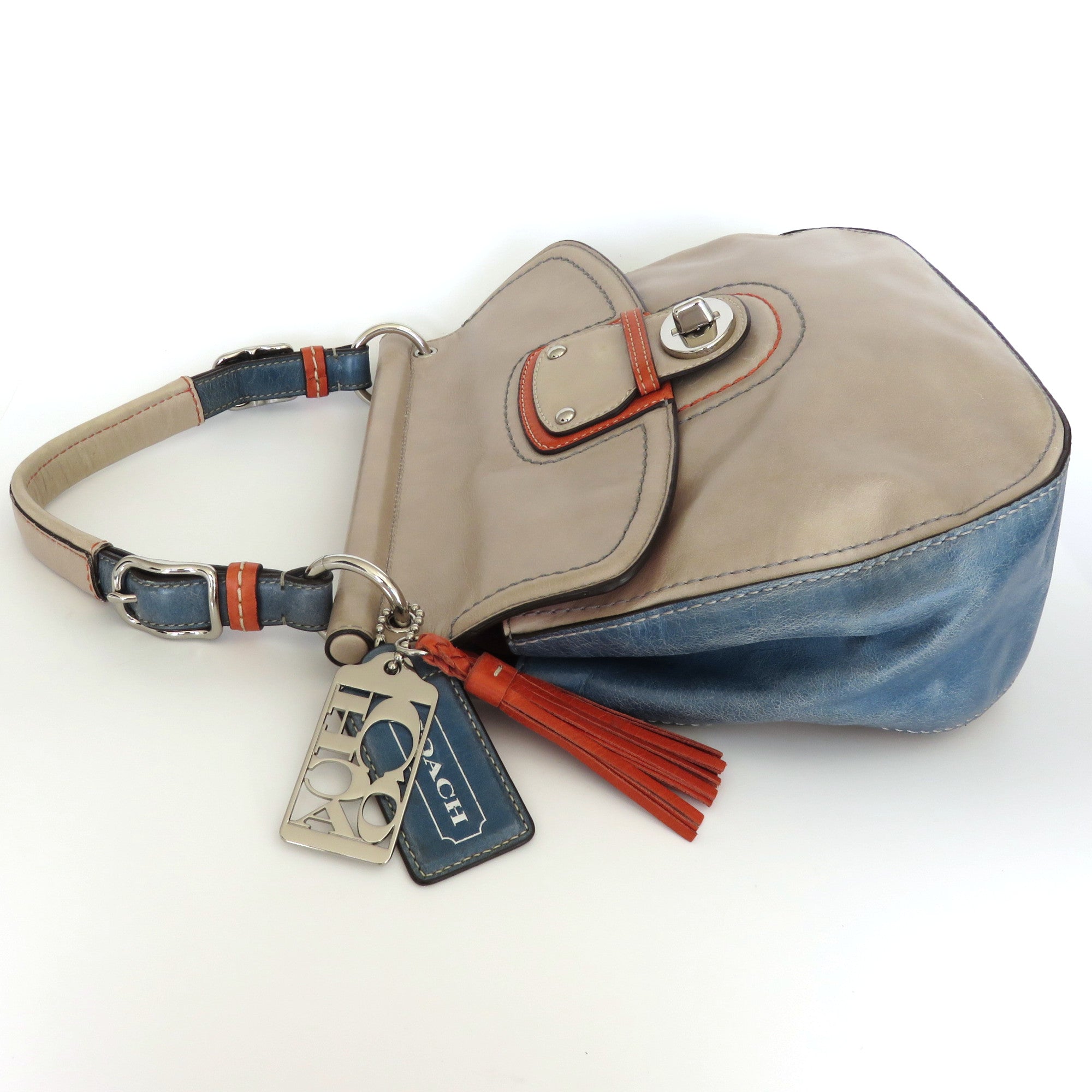 Coach 70th Anniversary Limited Edition Willis Colorblock Tan Blue Orange Handbag