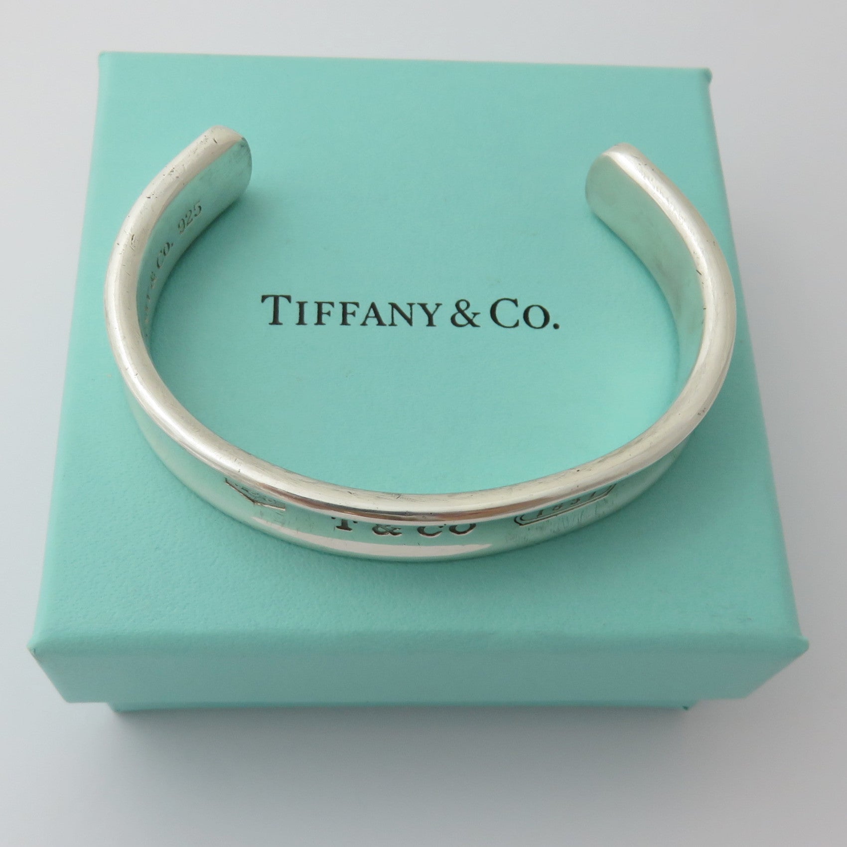 TIFFANY & CO 925 Sterling Silver Wide 1837 Cuff Bangle Bracelet with Box