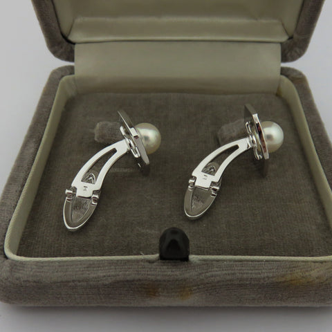 MIKIMOTO 925 Sterling Silver Akoya Pearl 7mm Geometric Cufflinks