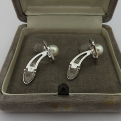 MIKIMOTO 925 Sterling Silver Akoya Pearl 7mm Geometric Cufflinks 