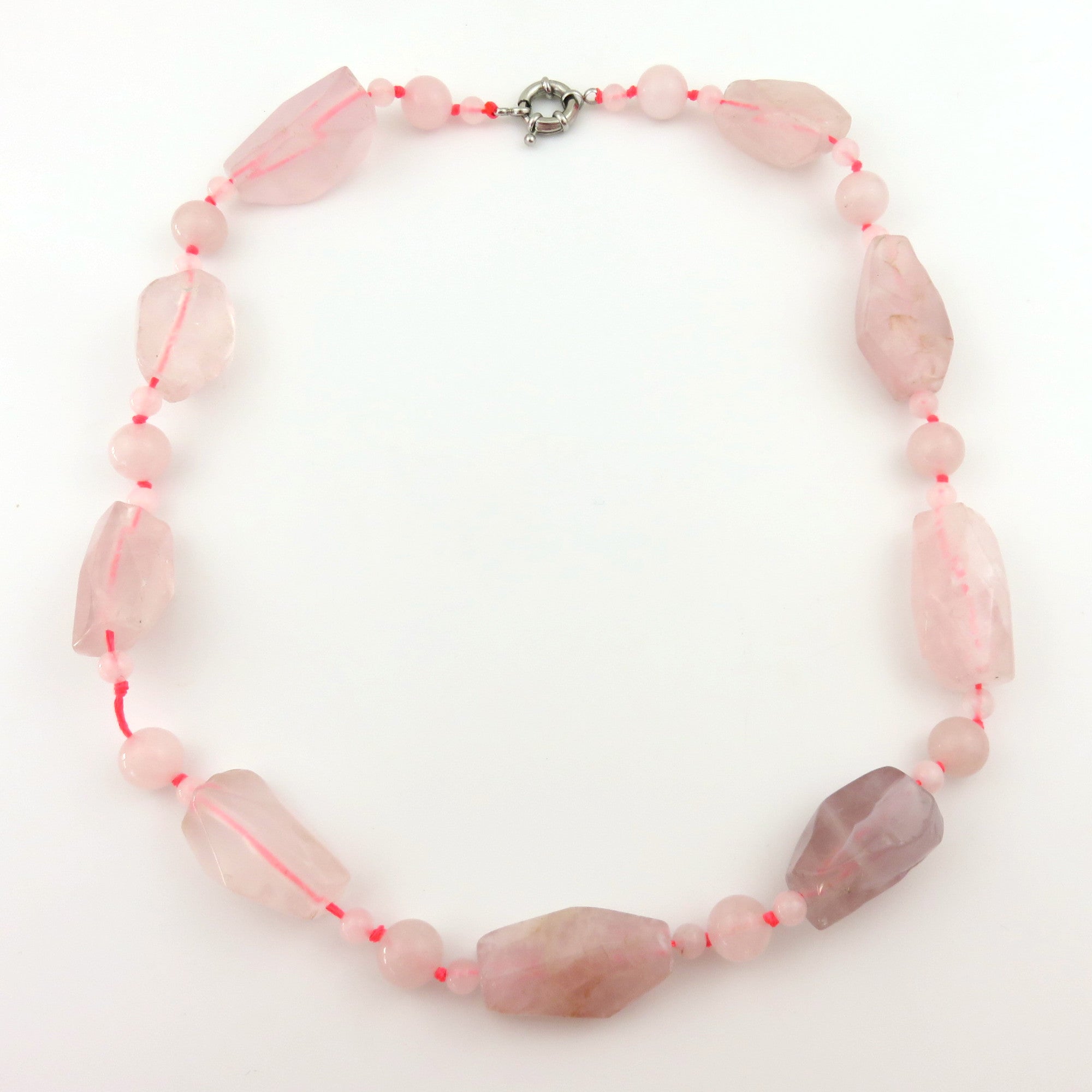 Natural Rose Quartz Necklace Bold Unique Statement Design Silver Clasp 44cm Box
