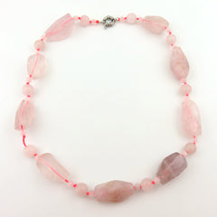 Natural Rose Quartz Necklace Bold Unique Statement Design Silver Clasp 44cm Box