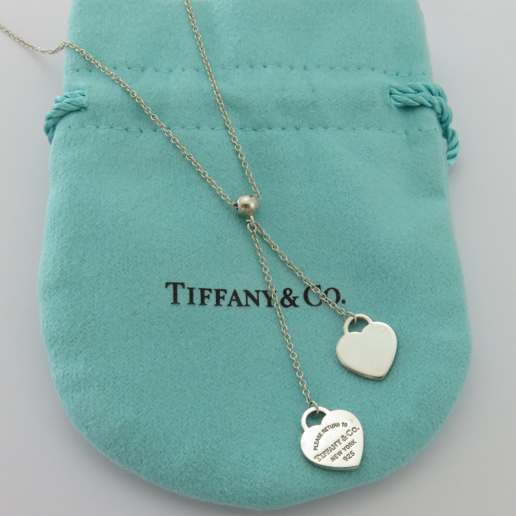 TIFFANY & CO 925 Silver Return to Tiffany Mini Double Heart Dangle Necklace