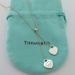 TIFFANY & CO 925 Silver Return to Tiffany Mini Double Heart Dangle Necklace