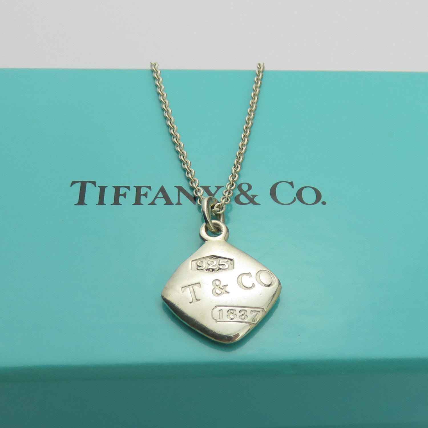 TIFFANY & CO 925 Sterling Silver 1837 Square Pendant Necklace