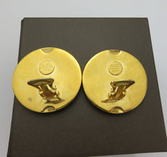 Gucci Vintage Gold Tone Metal Extra Large GG Logo Clip On Earrings