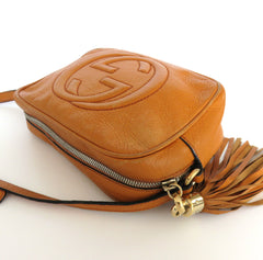 Gucci Soho Disco Crossbody Bag Tan Cognac Leather Tassel Camera Bag