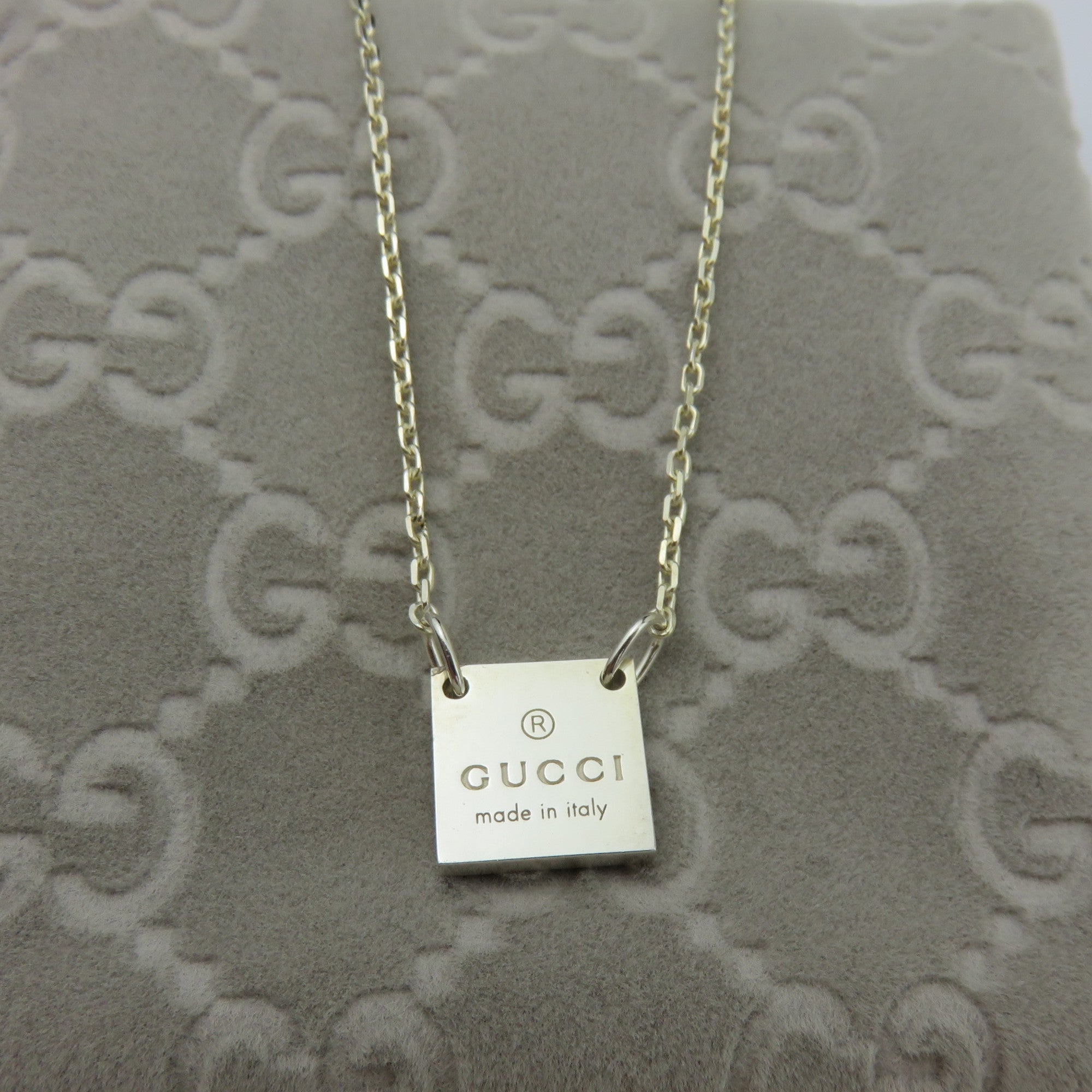 Gucci 925 Sterling Silver Mini Square Tag Pendant Necklace with Pouch