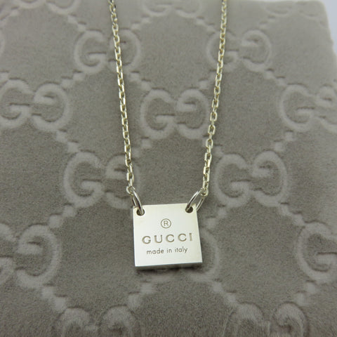 Gucci 925 Sterling Silver Mini Square Tag Pendant Necklace with Pouch