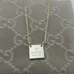 Gucci 925 Sterling Silver Mini Square Tag Pendant Necklace with Pouch