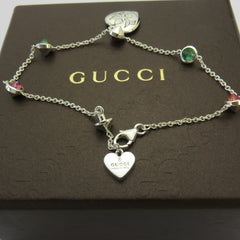 Gucci 925 Silver Red Green Rhinestones Blind for Love Heart Tag Bracelet with Box
