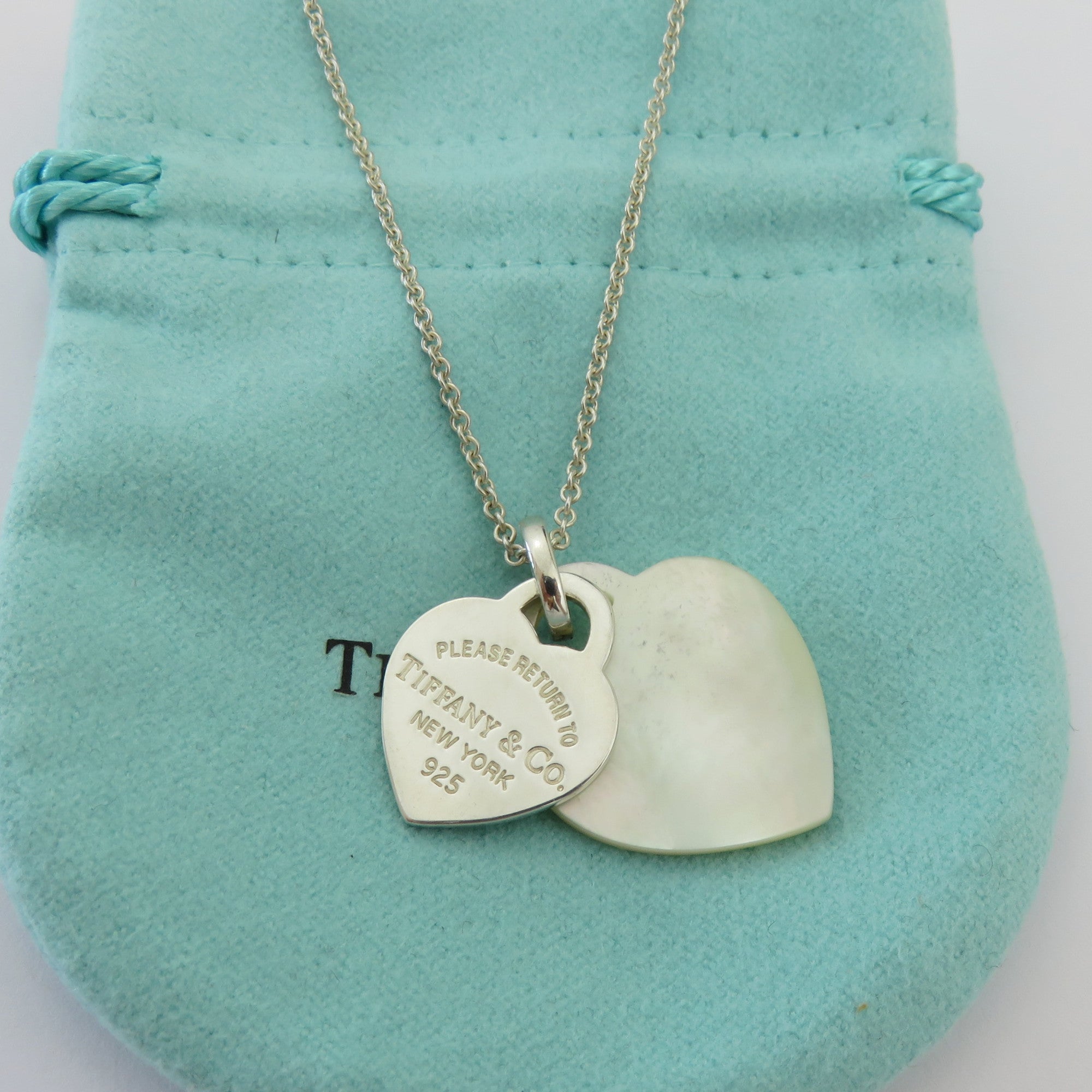 TIFFANY & CO 925 Silver Mother of Pearl Return to Tiffany Double Heart Necklace