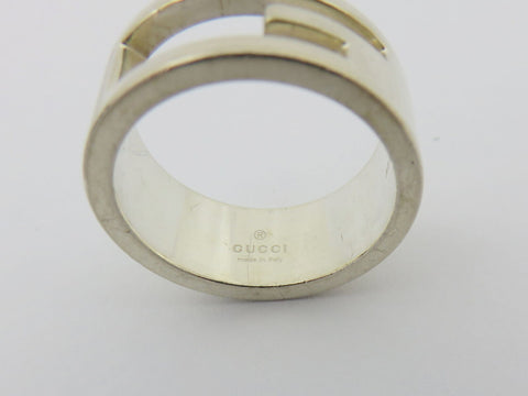 GUCCI Sterling Silver Stencil G Logo Ring Size 6.25