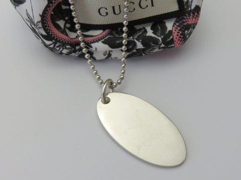 Gucci Sterling Silver Oval Tag Ball Chain Unisex Pendant Necklace