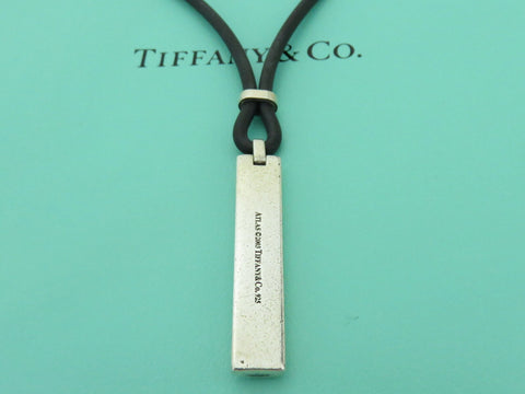TIFFANY & CO Sterling Silver Rubber Cord Atlas Bar Surfer Pendant Bracelet Set