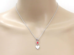 Gucci Sterling Silver Heart Tag Red Rhinestone Pendant Necklace