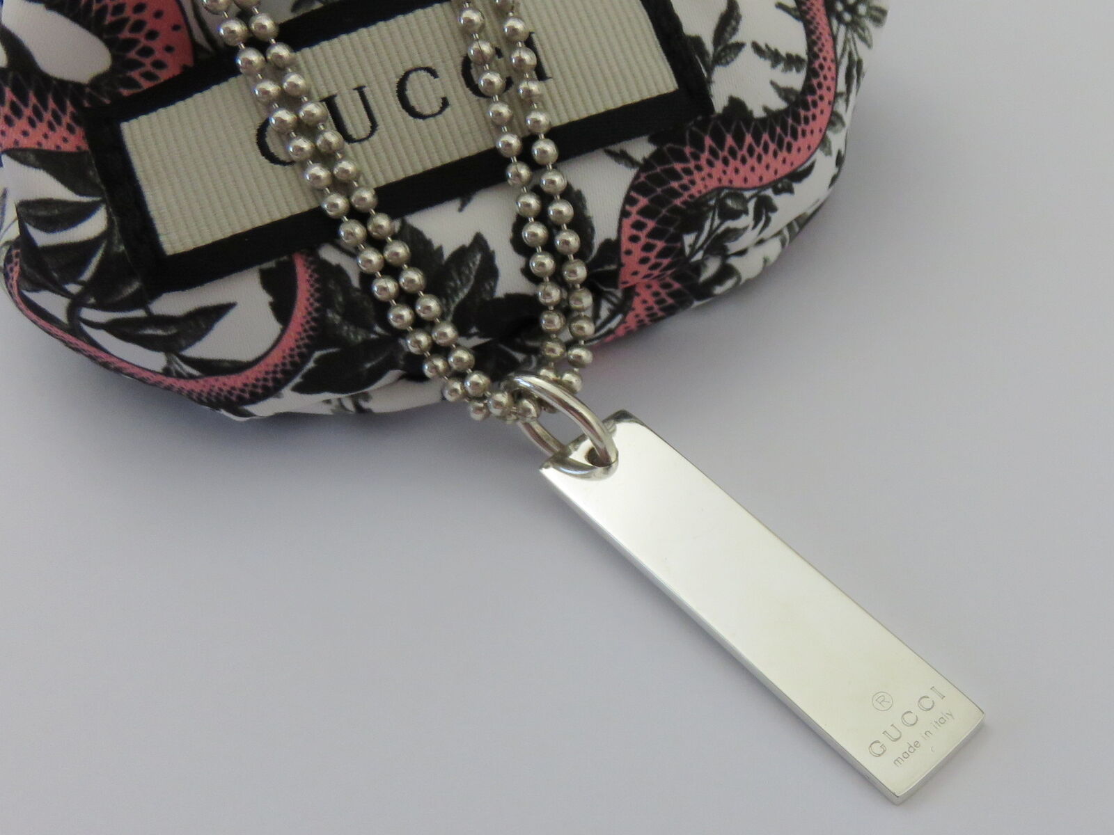 Gucci Sterling Silver Logo Bar Double Ball Chain Unisex Pendant Necklace