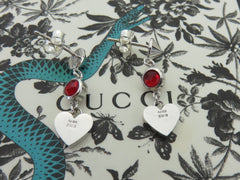 GUCCI Sterling Silver Heart Tag Red Stone Earrings