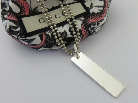 Gucci Sterling Silver Logo Bar Double Ball Chain Unisex Pendant Necklace