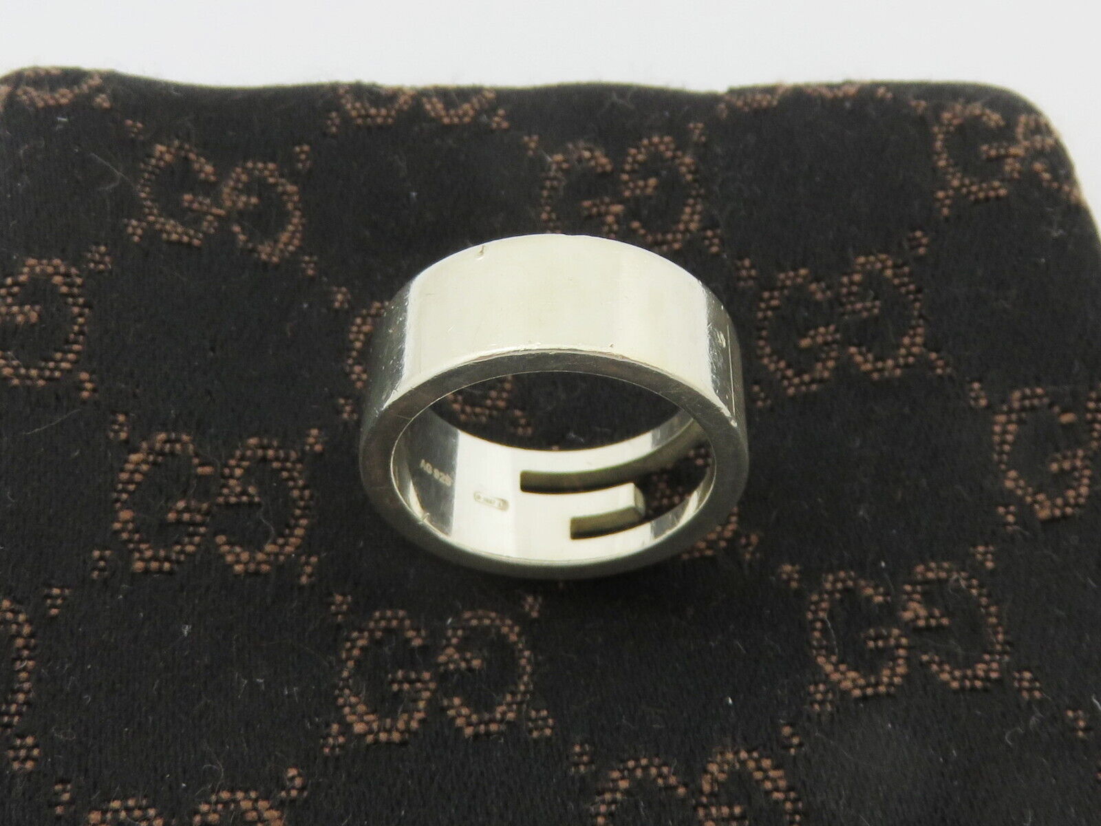 GUCCI Sterling Silver Stencil G Logo Ring Size 6.25