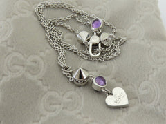 Gucci Sterling Silver Heart Tag Amethyst Birthstone Pendant Necklace